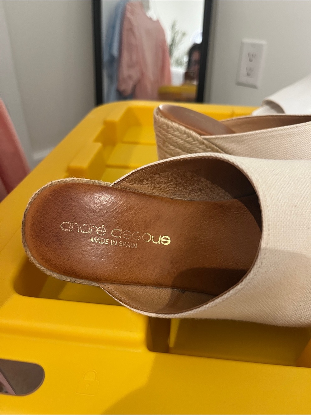 Andre Assous Cream Canvas Espadrille Wedge Mule